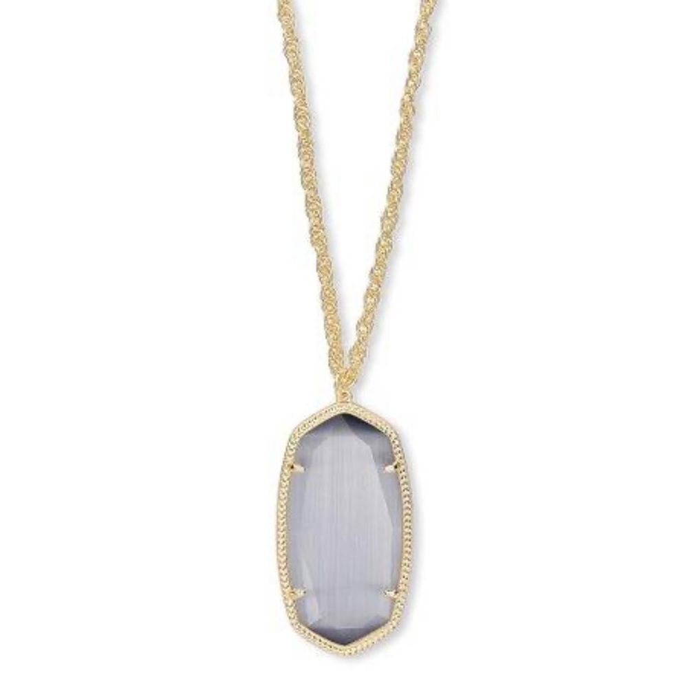 Kendra Scott RAE long necklace with Slate Cats Eye with gold finish.